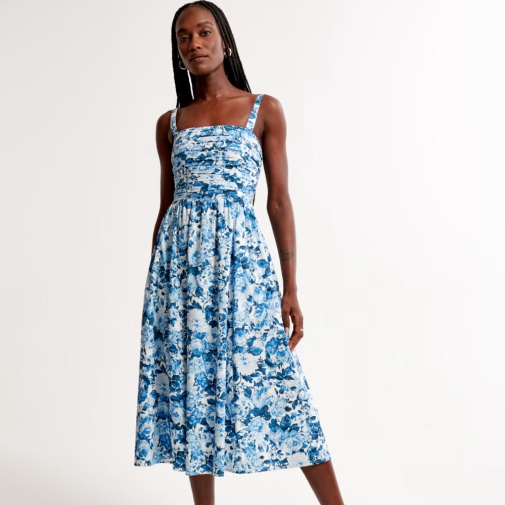 Abercrombie Emerson Poplin Wide Strap Midi Dress NWT